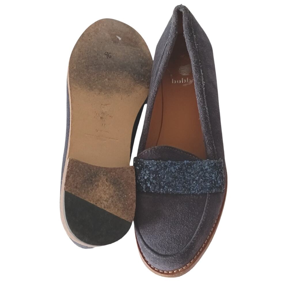 Bobbies Paris Navy Suede Glitter Loafers Smoking Flats Women’s 6.5/37 - Picture 6 of 9